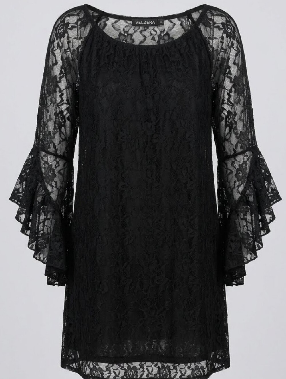 Velzera Boutique Black Lace Bell-Sleeve Women's Dress
